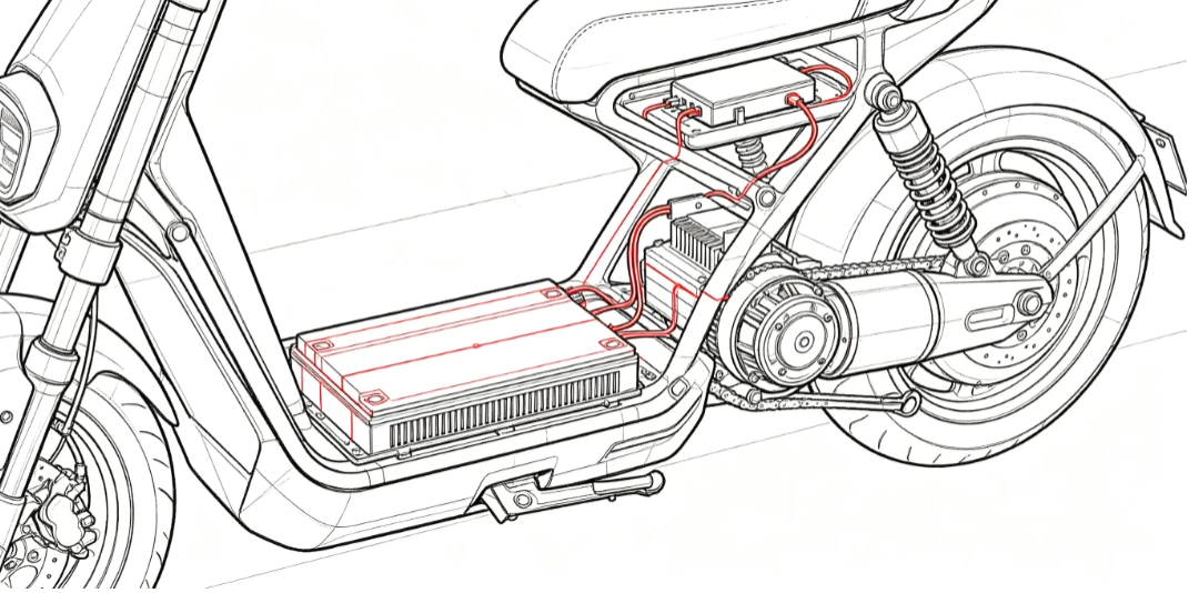 electric motorcycle components diagram with battery pack electric motor controller throttle and charger